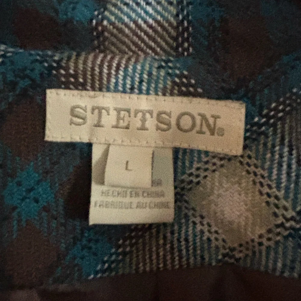 Stetson Teal and Brown Plaid Pea Coat - Picture 2 of 6
